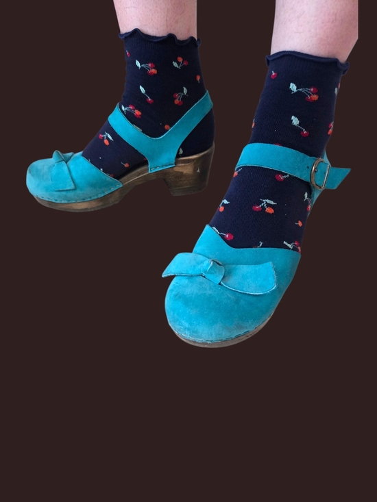 Sven Shoes - Teal Suede Mary Jane Clogs with Bow